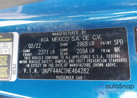 2022 Kia Forte Gt from USA, damaged, VIN 3KPF44AC1NE464282